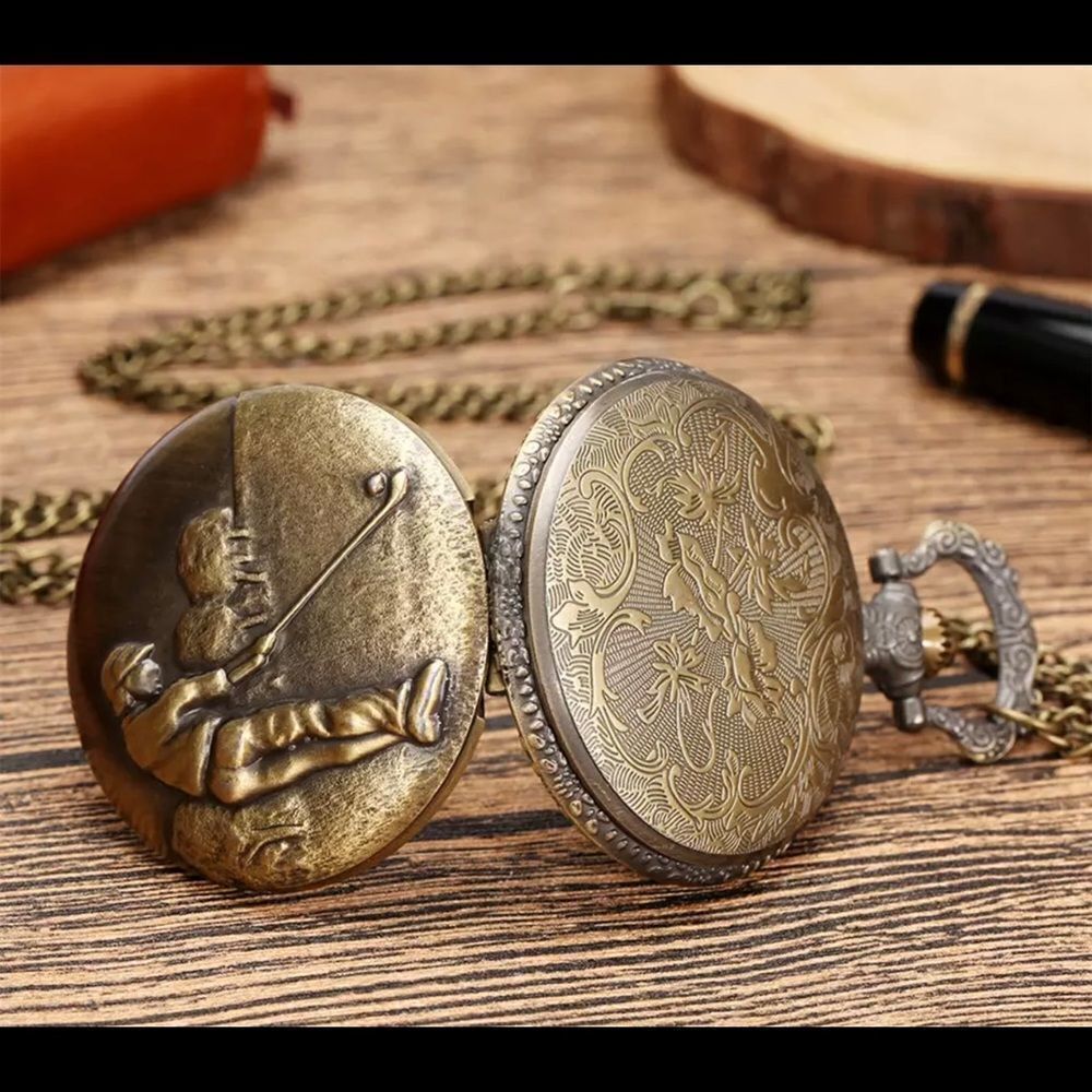 Golf Design Bronze Quartz Pocket Watch - Picture 4 of 5